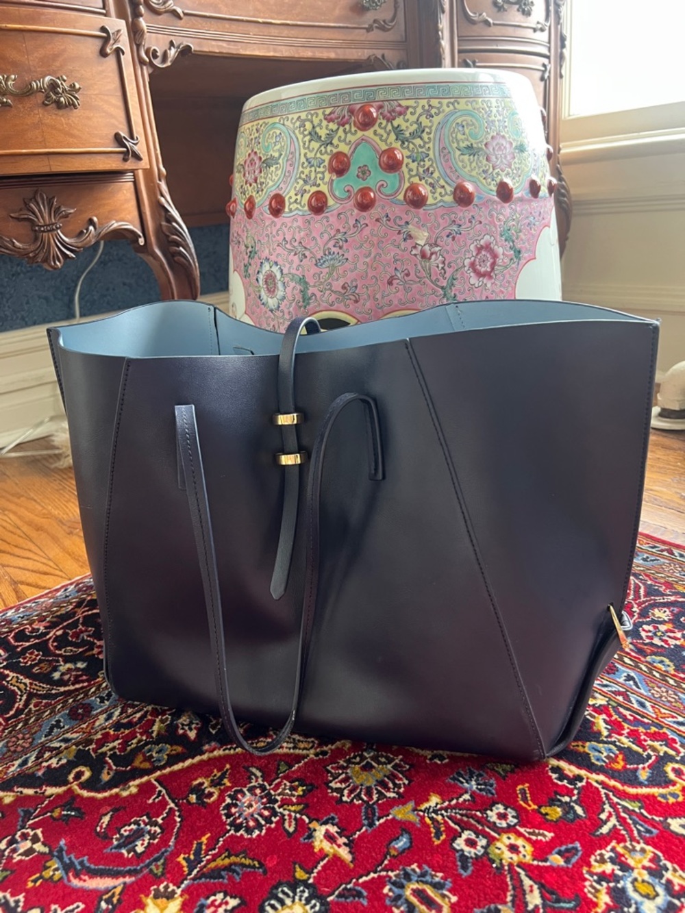 Zac Posen Leather Tote Bag - Navy